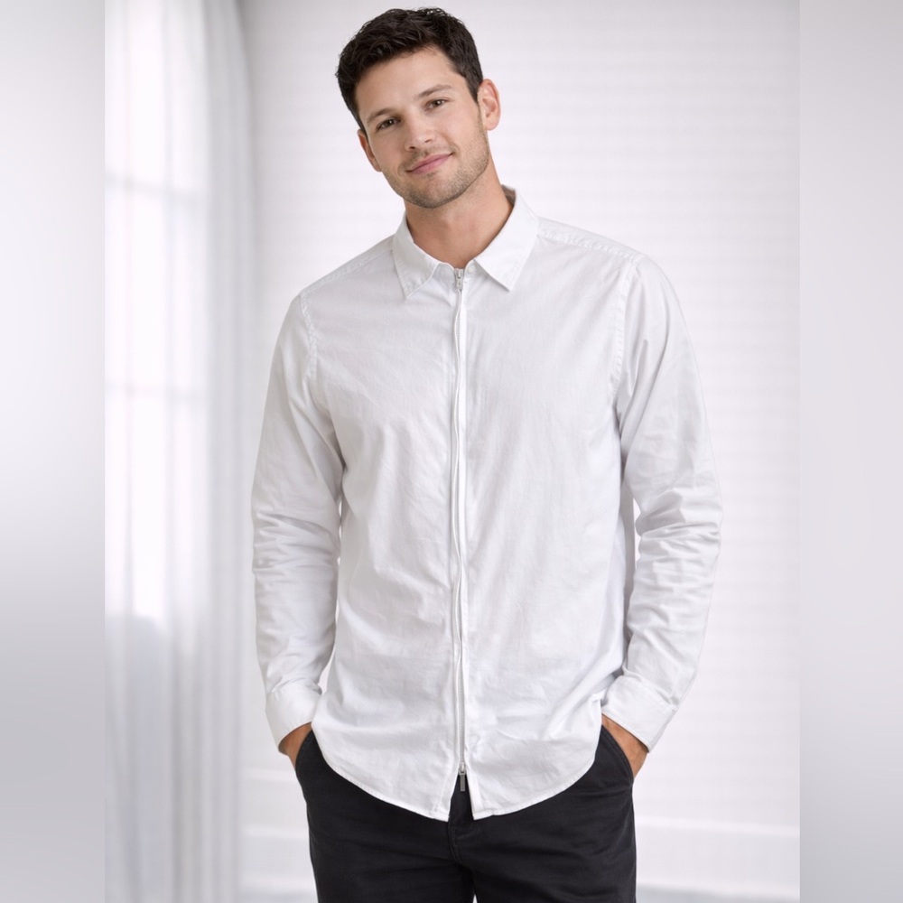 T by Alexander Wang Classic Collared White Zip Up Men's Shirt size 6 100% Cotton